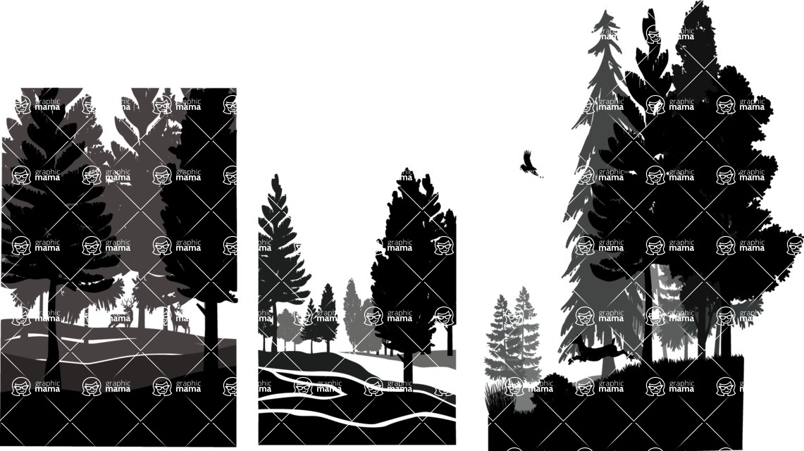 Vector silhouettes - Vertical Forest Silhouettes Vector Set